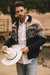 Men’s Tribal Aztec Quilted Jacket – Black & Beige Twill with Suede Touch