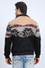 Men’s Tribal Aztec Quilted Jacket – Black & Beige Twill with Suede Touch