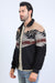 Men’s Tribal Aztec Quilted Jacket – Black & Beige Twill with Suede Touch