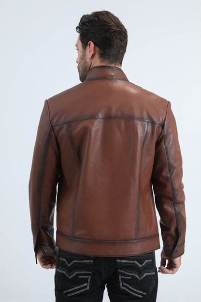 Mens Platini Brown Western Leather Jacket - Vintage Cowboy Style