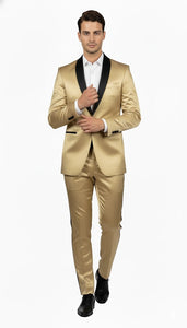 Men Gold Contrast Lapel Black Shawl Collar 2 Toned Dinner Jacket Blazer Fashion Tuxedo For Men