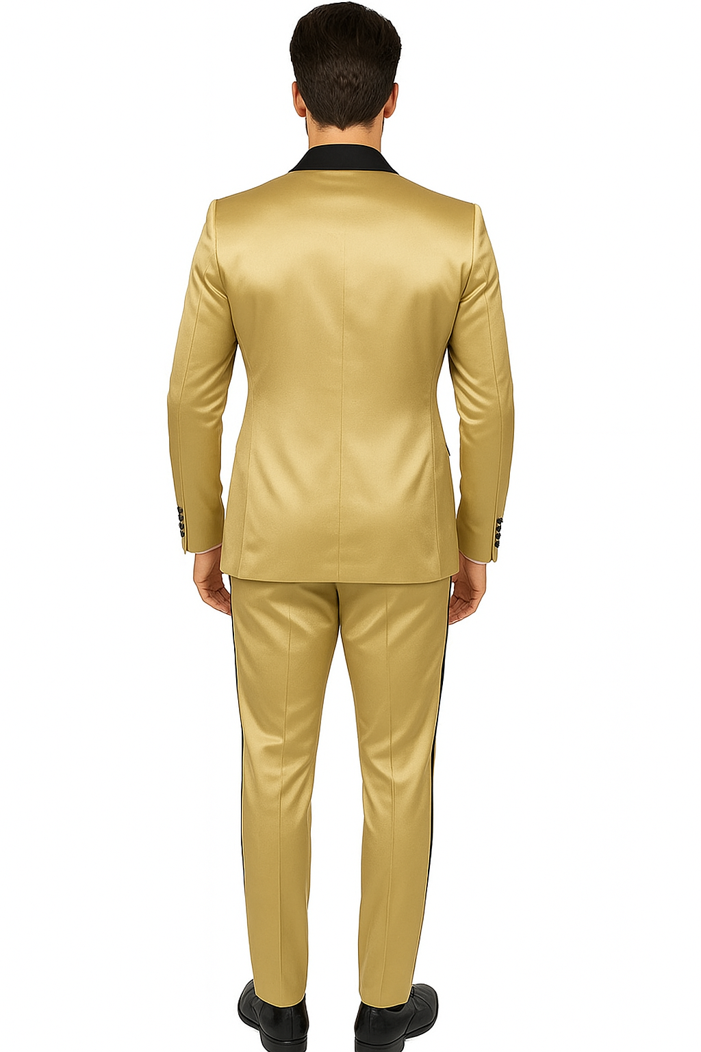 Men Gold Contrast Lapel Black Shawl Collar 2 Toned Dinner Jacket Blazer Fashion Tuxedo For Men - Image 3
