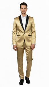 Men Gold Contrast Lapel Black Shawl Collar 2 Toned Dinner Jacket Blazer Fashion Tuxedo For Men