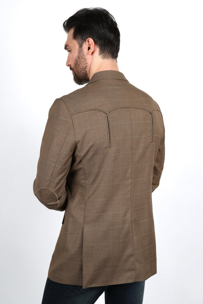 Men’s Western Cowboy Blazer Jacket with Elbow Patch – Smart Casual Sport Coat