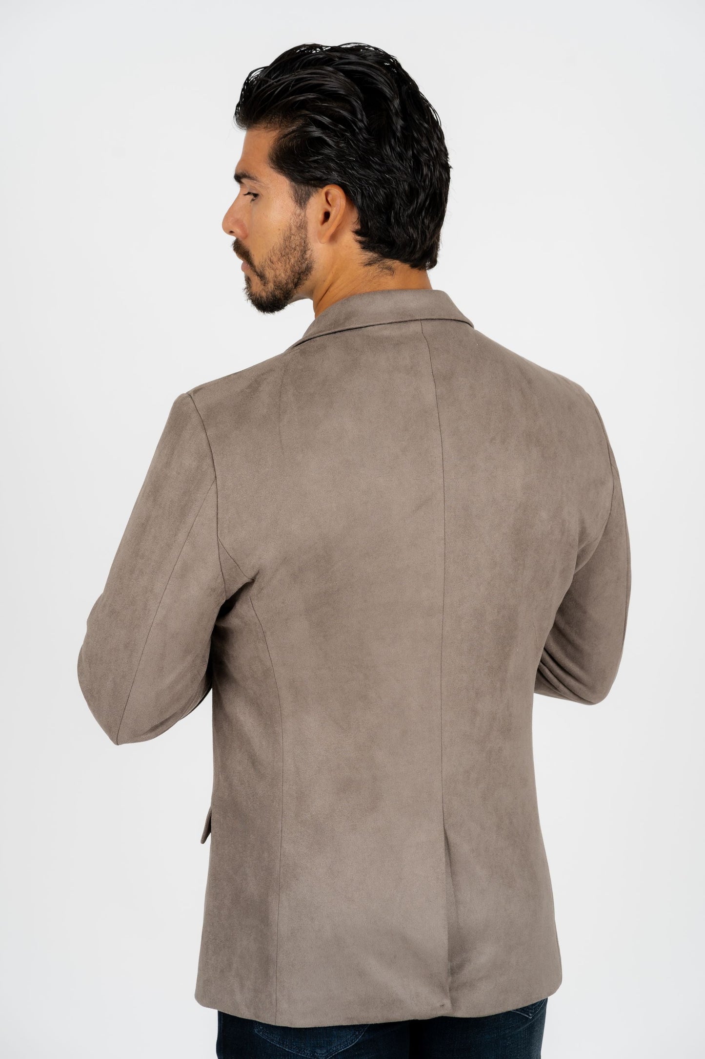 Men’s Mink Faux Suede Blazer with Double-Breasted Buttons