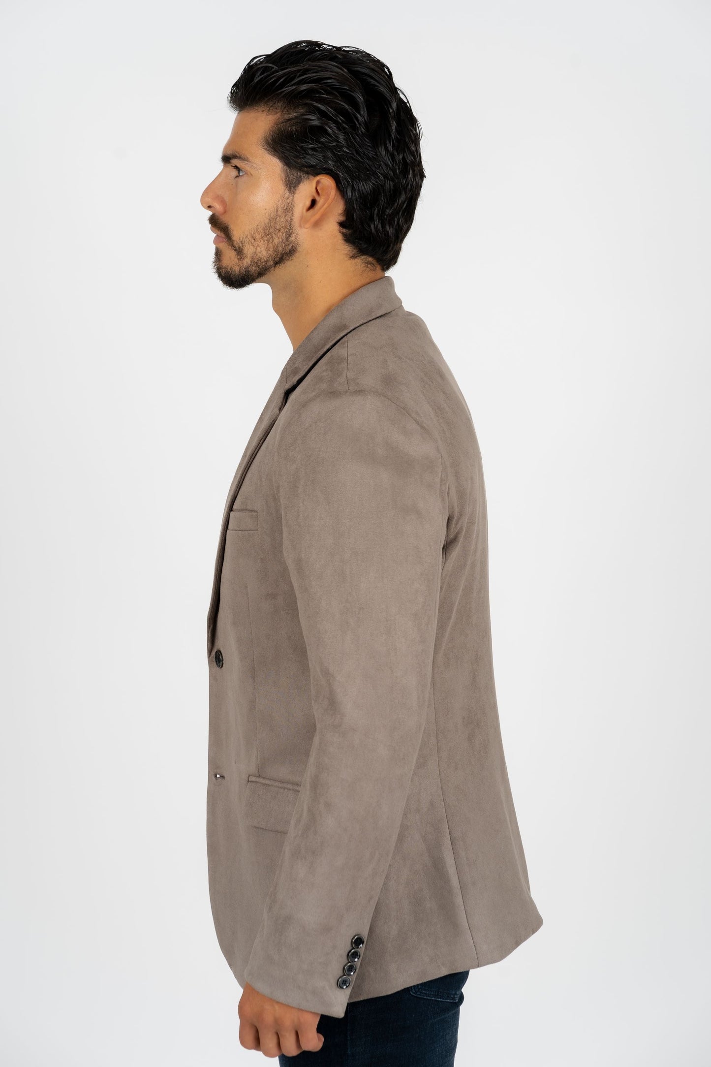 Men’s Mink Faux Suede Blazer with Double-Breasted Buttons