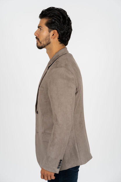 Men’s Mink Faux Suede Blazer with Double-Breasted Buttons