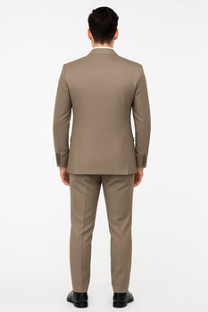 Men’s Modern Fit 3-Piece Taupe Suit with Vest – Stylish Formal Wear for Weddings & Business