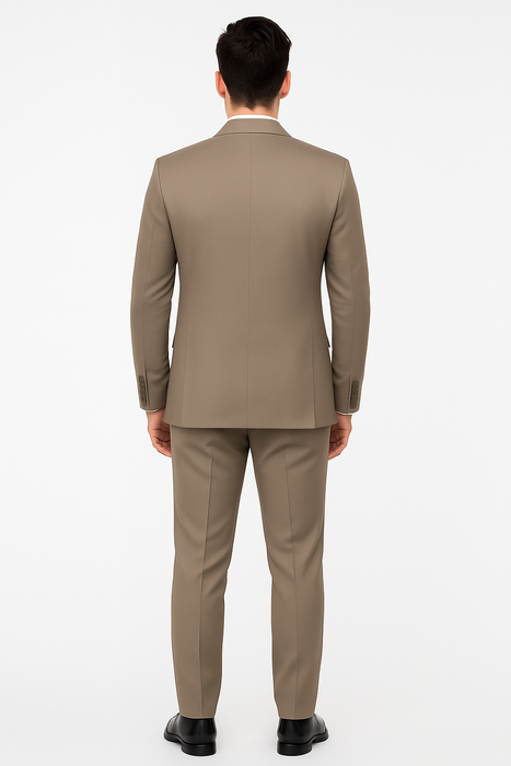 Men’s Modern Fit 3-Piece Taupe Suit with Vest – Stylish Formal Wear for Weddings & Business