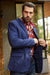 Men’s Elegant Navy Faux Suede Double-Breasted Blazer