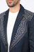 Men’s Navy Fashion Blazer with Embroidery – Smart Casual Dress Jacket