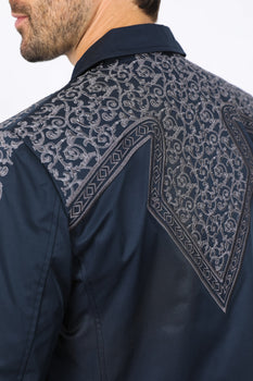 Men’s Navy Fashion Blazer with Embroidery – Smart Casual Dress Jacket