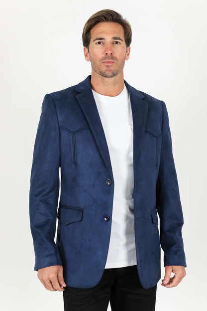 Double Button Suede Western Blazer Navy