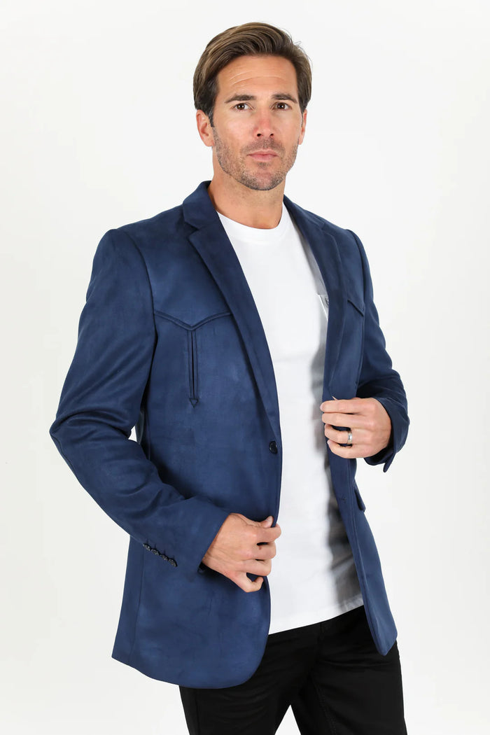 Double Button Suede Western Blazer Navy