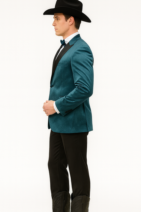 Men's 2 Buttons Slim Fit Teal Sharkskin Blazer Sport coat