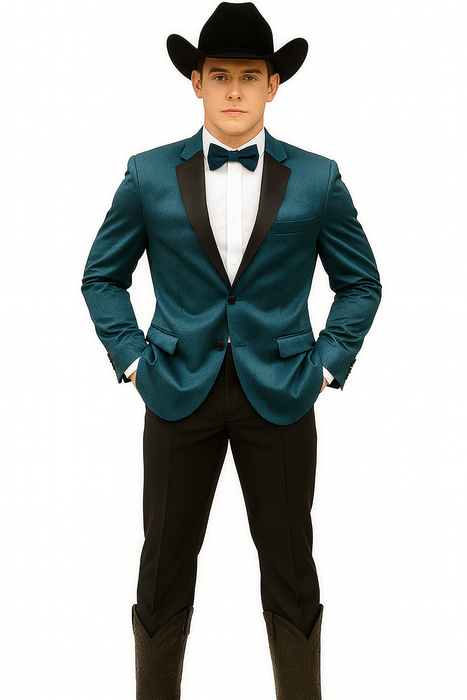 Men's 2 Buttons Slim Fit Teal Sharkskin Blazer Sport coat