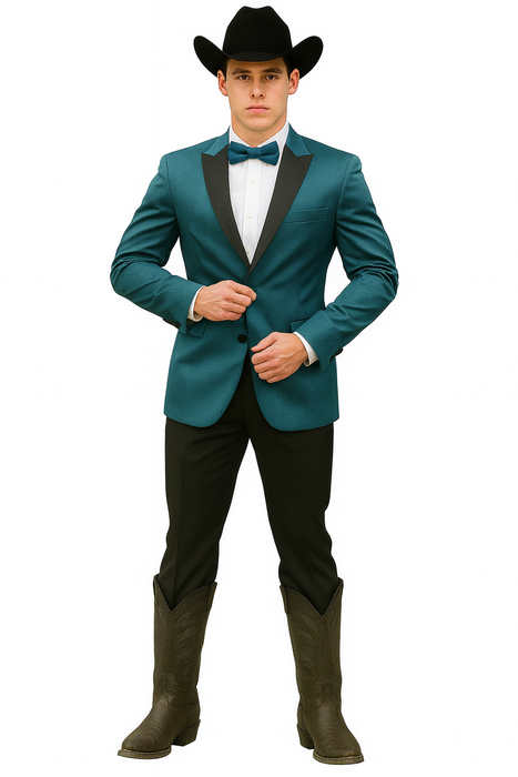 Men's 2 Buttons Slim Fit Teal Sharkskin Blazer Sport coat