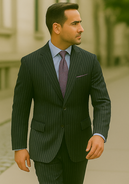 Men's 2 Piece Classic Suit - Pinstripe - Image 4