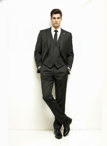 Men'S Black And White Gangster Bold PinStripe Mars Vested 3 Piece Fashion Suit