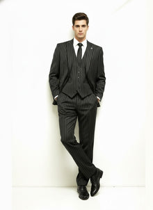 Men'S Black And White Gangster Bold PinStripe Mars Vested 3 Piece Fashion Suit