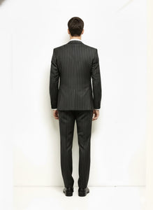 Men'S Black And White Gangster Bold PinStripe Mars Vested 3 Piece Fashion Suit