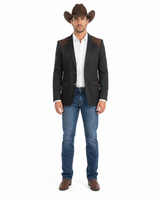 Men’s Black & Brown Western Blazer – Cowboy Sport Coat with Brown Embroidered Shoulder & Back Design
