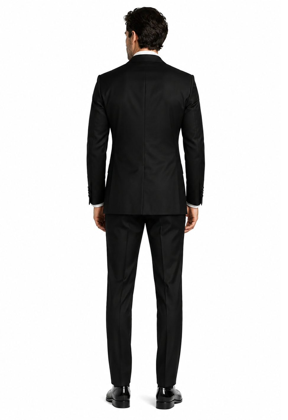 Men’s Black Double-Breasted Tuxedo – Classic Shawl Lapel Suit with Gold Buttons for Weddings, Galas, and Black Tie Events