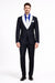 Men’s Black Blazer Suit with White & Sky Blue Lapel – Elegant Wedding Style