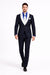 Men’s Black Blazer Suit with White & Sky Blue Lapel – Elegant Wedding Style