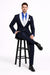 Men’s Black Blazer Suit with White & Sky Blue Lapel – Elegant Wedding Style