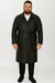 Men’s Black PU Belted Trench Coat – Long Leather Look Overcoat Full length