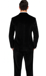 Tazzio Men’s Black Velvet Suit – Slim Fit 2-Piece Formal Peak Lapel