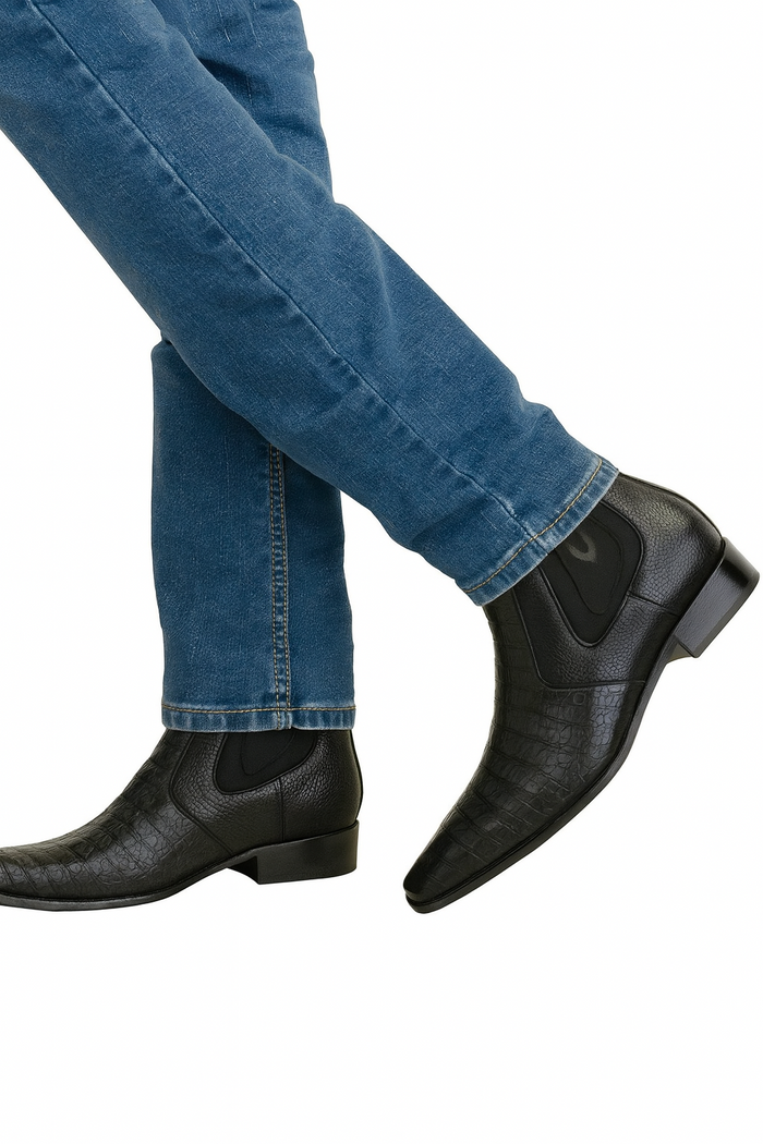 Men's Black Vestigium Boots Genuine Caiman Belly Chelsea Boots - Image 7
