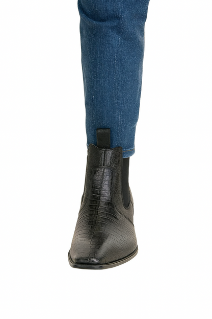 Men's Black Vestigium Boots Genuine Caiman Belly Chelsea Boots - Image 8