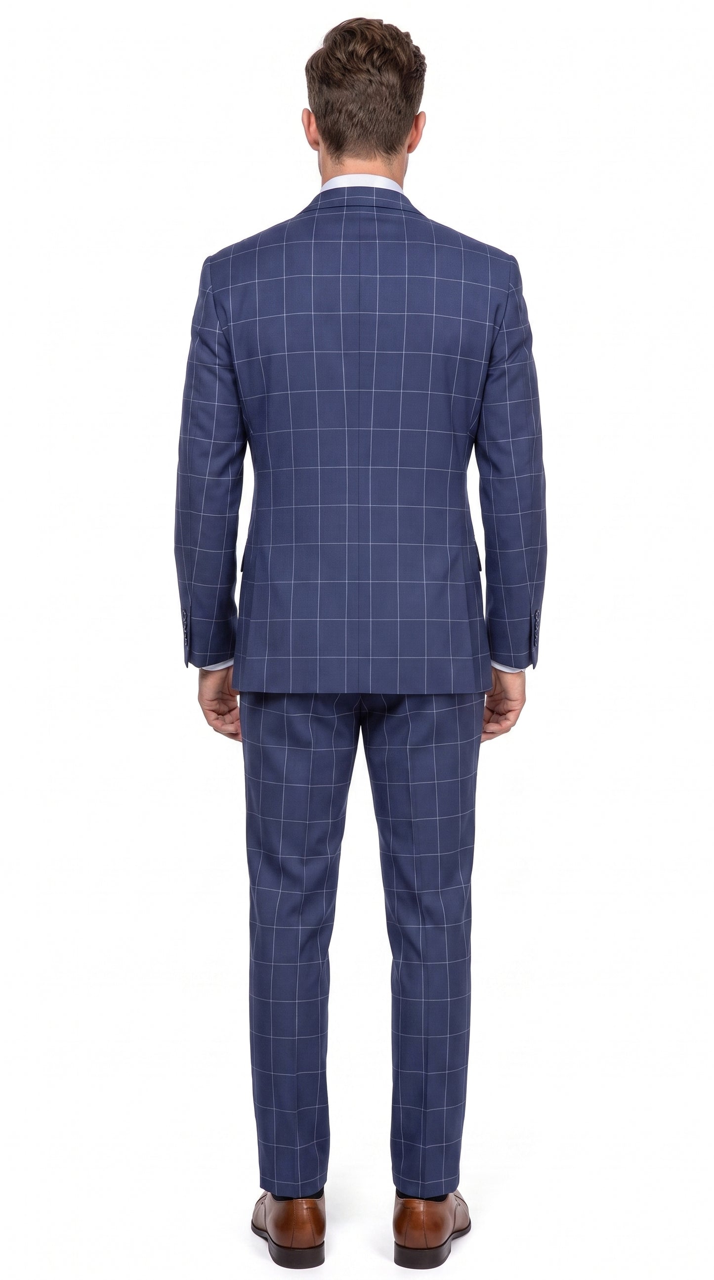 Mens Blue Plaid Double-Breasted Suit – Side-Vented Wedding, Business and Formal Suit  Modern Fit