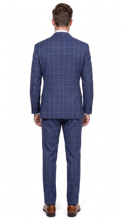 Mens Blue Plaid Double-Breasted Suit – Side-Vented Wedding, Business and Formal Suit  Modern Fit