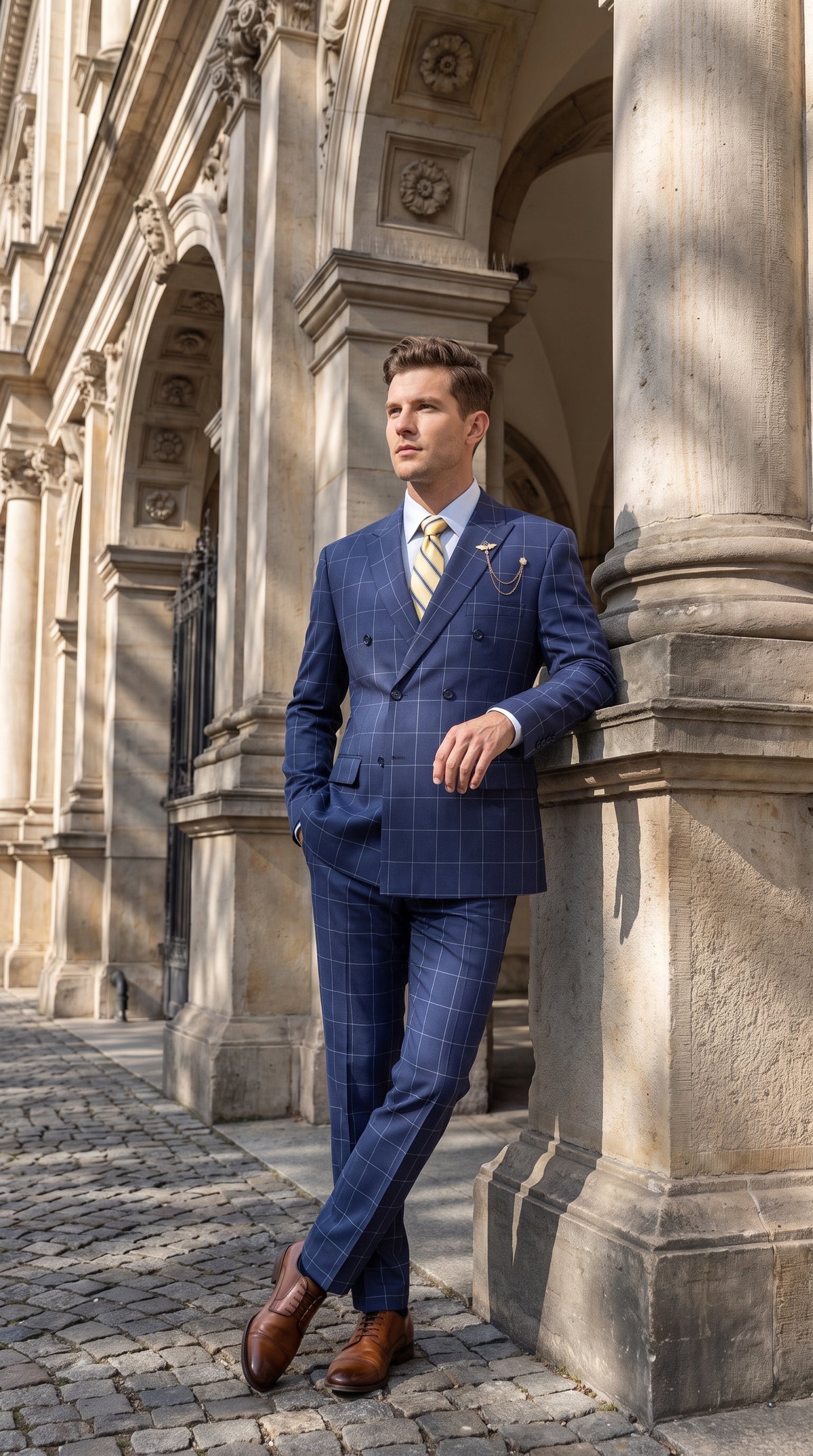 Mens Blue Plaid Double-Breasted Suit – Side-Vented Wedding, Business and Formal Suit  Modern Fit