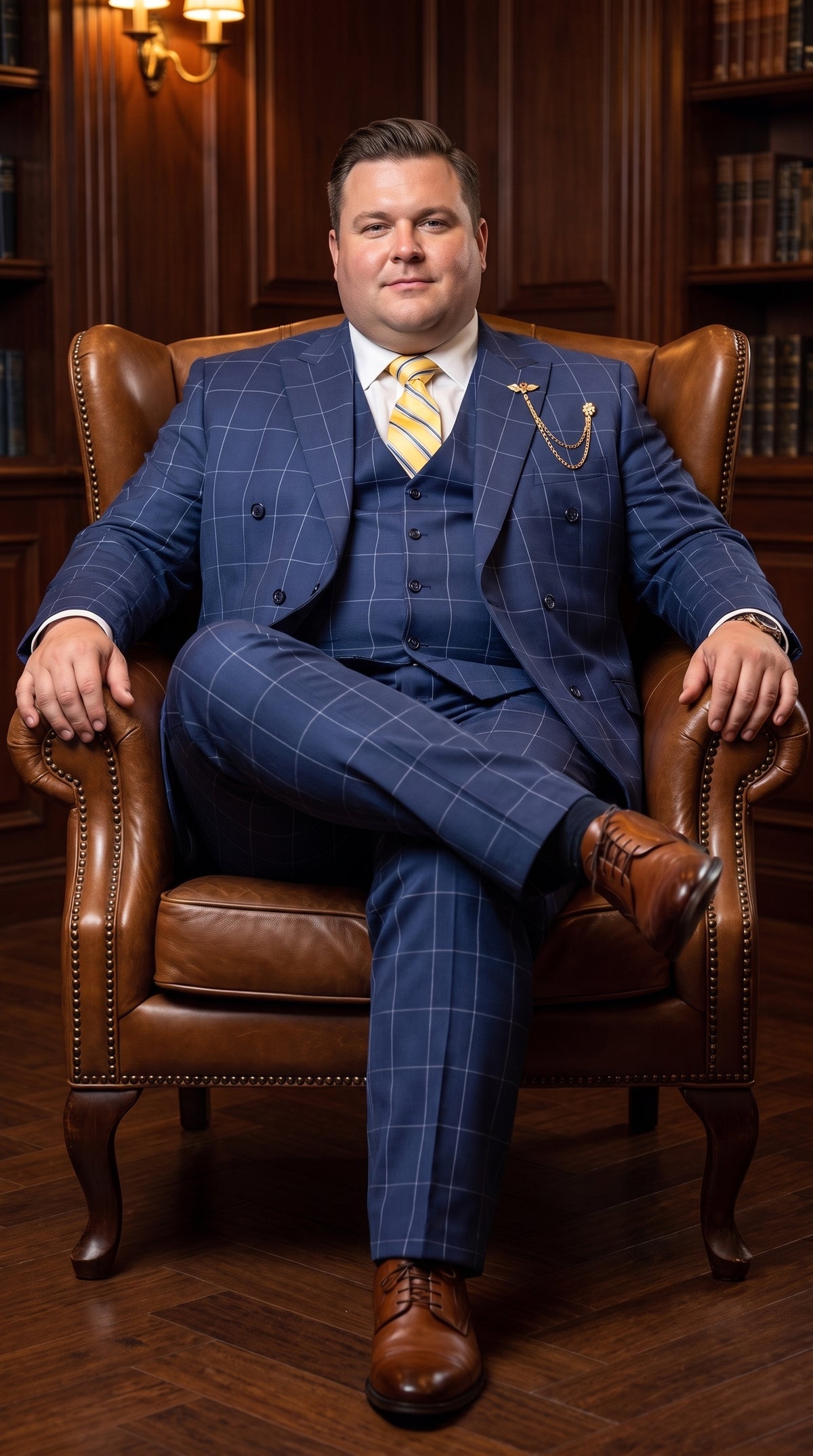 Mens Blue Plaid Double-Breasted Suit – Side-Vented Wedding, Business and Formal Suit  Modern Fit
