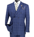Men’s Blue Plaid Double-Breasted Suit – Side-Vented Wedding, Business and Formal Suit