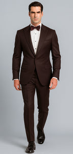 Men's Brown Western Slim Fit Cowboy Tuxedo Suit with 1-Button Front Closure and Peak Lapel – Wide Lapel Western Formal Suit - Traje Para Hombre