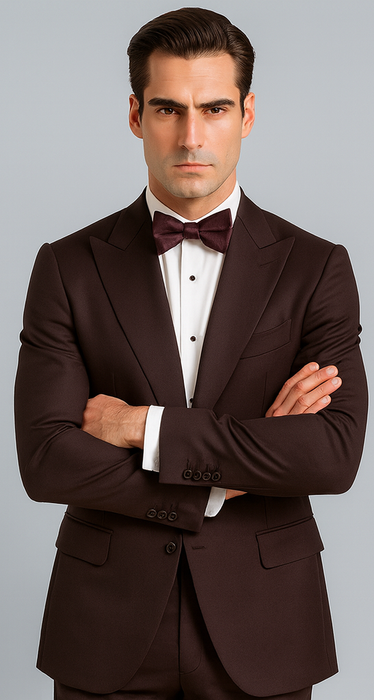 Men's Brown Western Slim Fit Cowboy Tuxedo Suit with 1-Button Front Closure and Peak Lapel – Wide Lapel Western Formal Suit