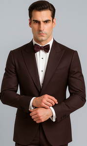 Men's Brown Western Slim Fit Cowboy Tuxedo Suit with 1-Button Front Closure and Peak Lapel – Wide Lapel Western Formal Suit - Traje Para Hombre