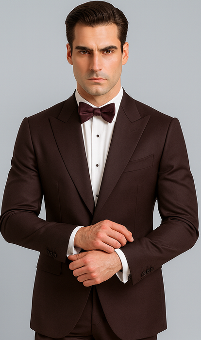 Men's Brown Western Slim Fit Cowboy Tuxedo Suit with 1-Button Front Closure and Peak Lapel – Wide Lapel Western Formal Suit