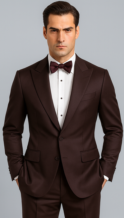 Men's Brown Western Slim Fit Cowboy Tuxedo Suit with 1-Button Front Closure and Peak Lapel – Wide Lapel Western Formal Suit