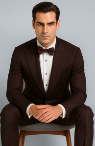 Men's Brown Western Slim Fit Cowboy Tuxedo Suit with 1-Button Front Closure and Peak Lapel – Wide Lapel Western Formal Suit - Traje Para Hombre