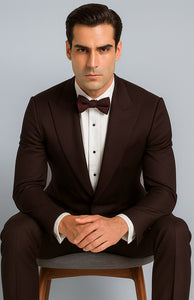 Men's Brown Western Slim Fit Cowboy Tuxedo Suit with 1-Button Front Closure and Peak Lapel – Wide Lapel Western Formal Suit - Traje Para Hombre