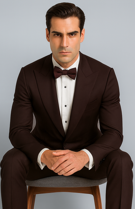 Men's Brown Western Slim Fit Cowboy Tuxedo Suit with 1-Button Front Closure and Peak Lapel – Wide Lapel Western Formal Suit