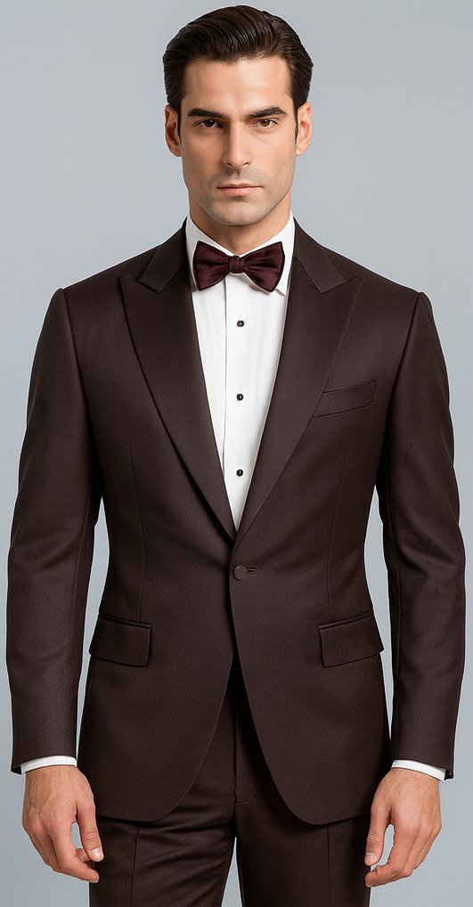 Men's Brown Western Slim Fit Cowboy Tuxedo Suit with 1-Button Front Closure and Peak Lapel – Wide Lapel Western Formal Suit - Traje Para Hombre