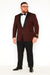 Men’s Burgundy Paisley Tuxedo Jacket – Slim Fit Dinner Blazer with Black Satin Lapel With Bowtie
