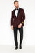 Men’s Burgundy Paisley Tuxedo Jacket – Slim Fit Dinner Blazer with Black Satin Lapel With Bowtie